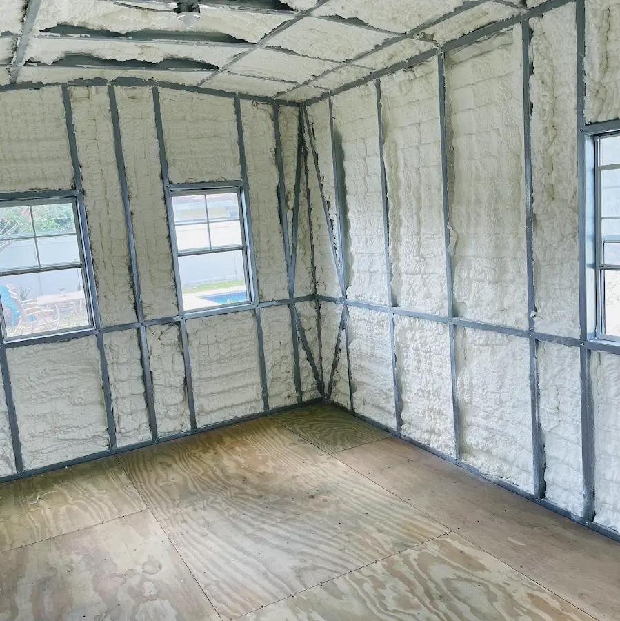 Closed-cell spray foam insulation applied to wall cavities in a residential project in Moreno Valley